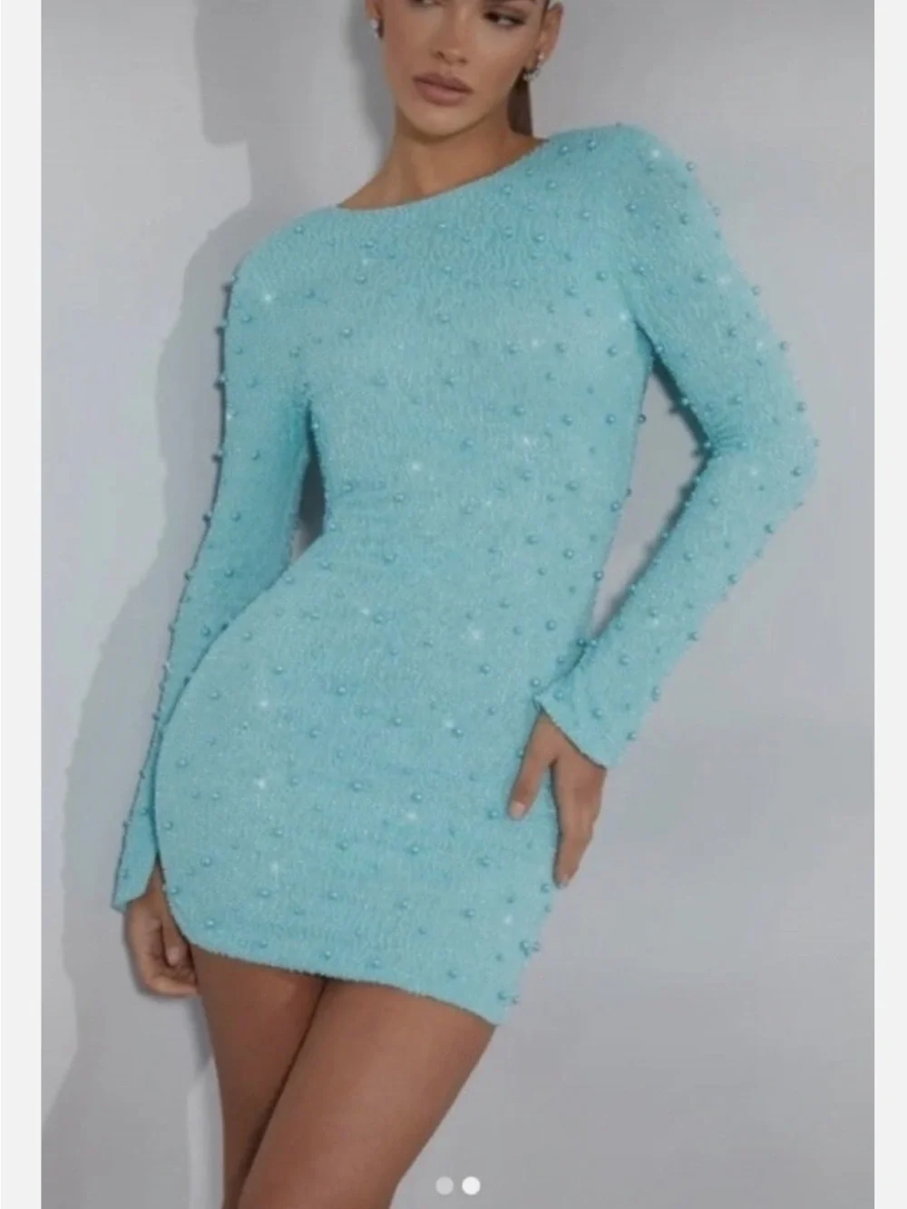 blue pearl oh polly dress Embellished Cut-Out Mini Dress in Light Blue